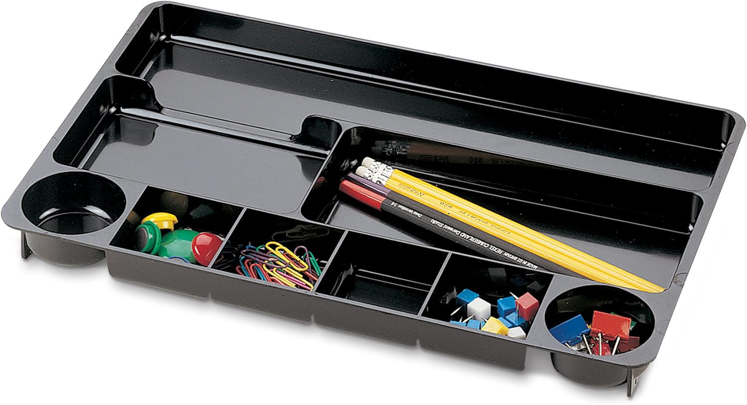 Recycled Plastic Desk Drawer Organizer, Nine Compartments, 14 X 9 X 1.13, Black