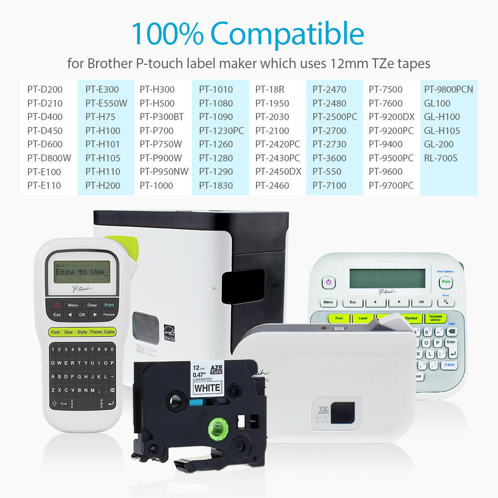 6PK TZe-231 TZe-335 Compatible Brother P-Touch Label Tape 12mm 0.47″ PT-D210