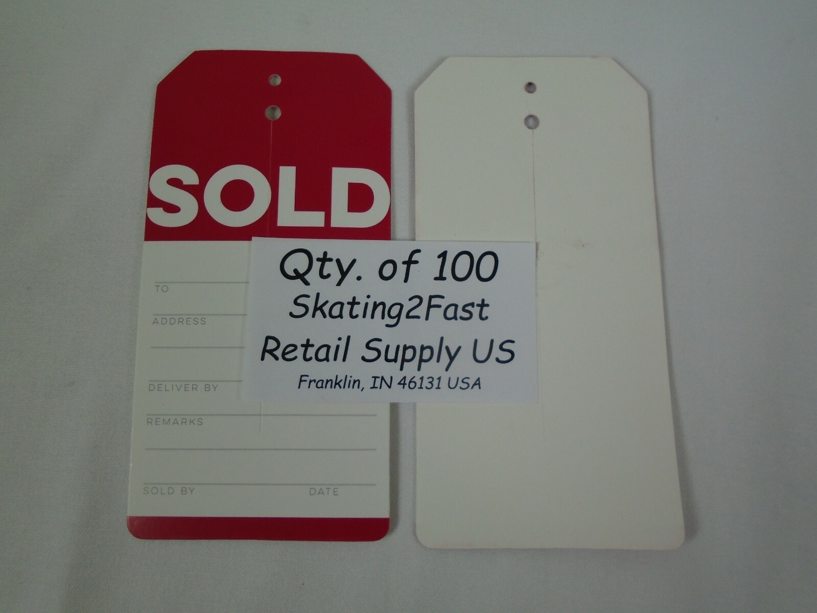 Qty. 100 Sold Tags with Slit Merchandise Tags Red / White