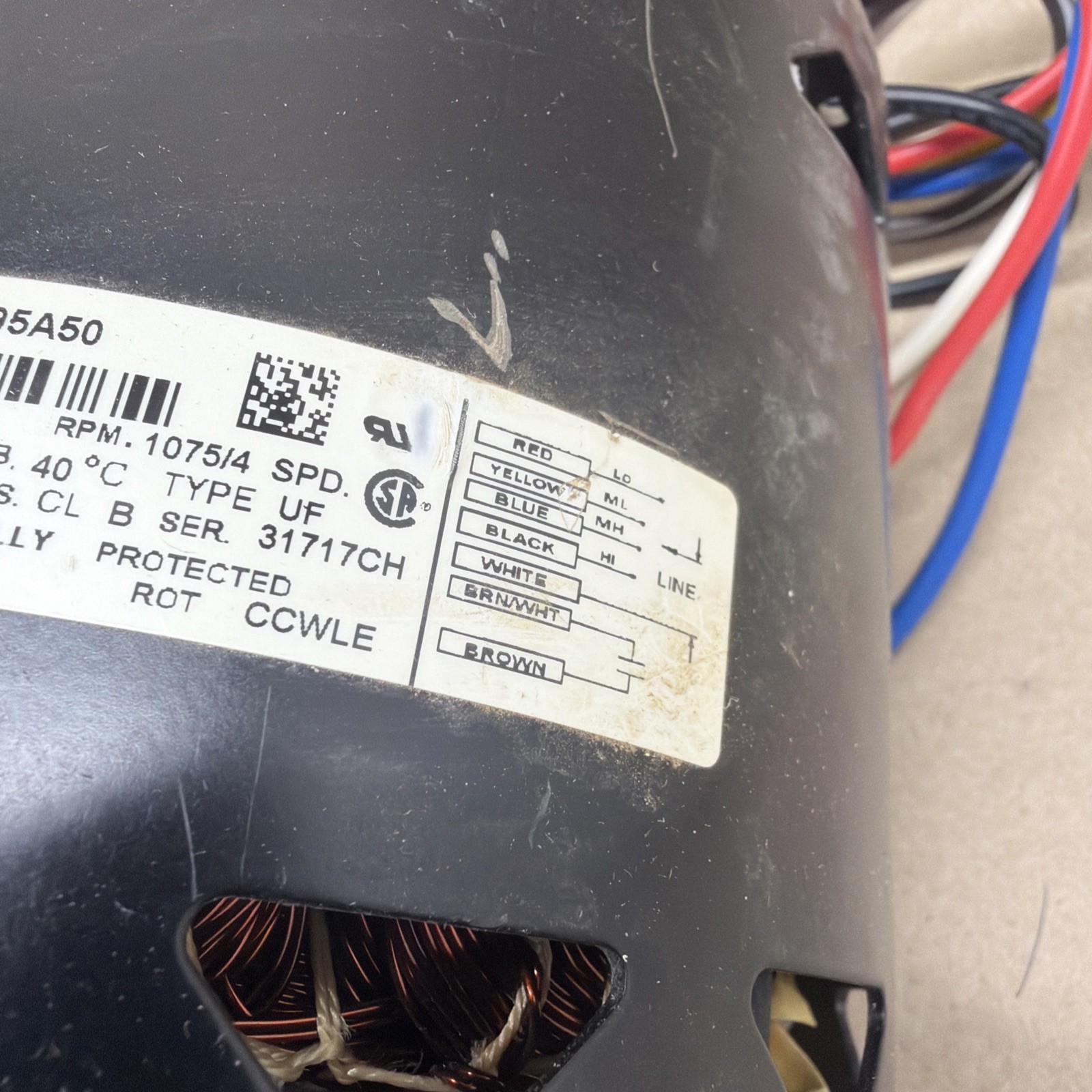 Genteq F48AG95A50 Furnace Blower Motor 1HP 1075RPM 4SPD 115V 5122463 CCWLE