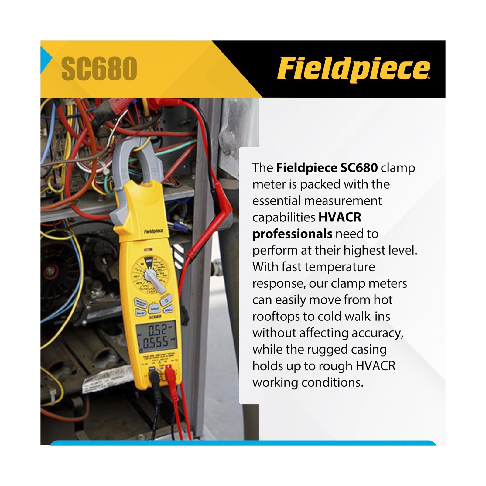 Fieldpiece SC680 Clamp Meter – Wireless Power Multitester for HVACR Professio…