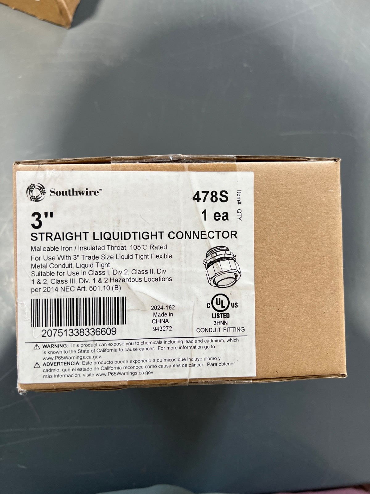 Southwire 478S 3″ Straight Liquidtight Connector Malleable Iron Class I Div 2