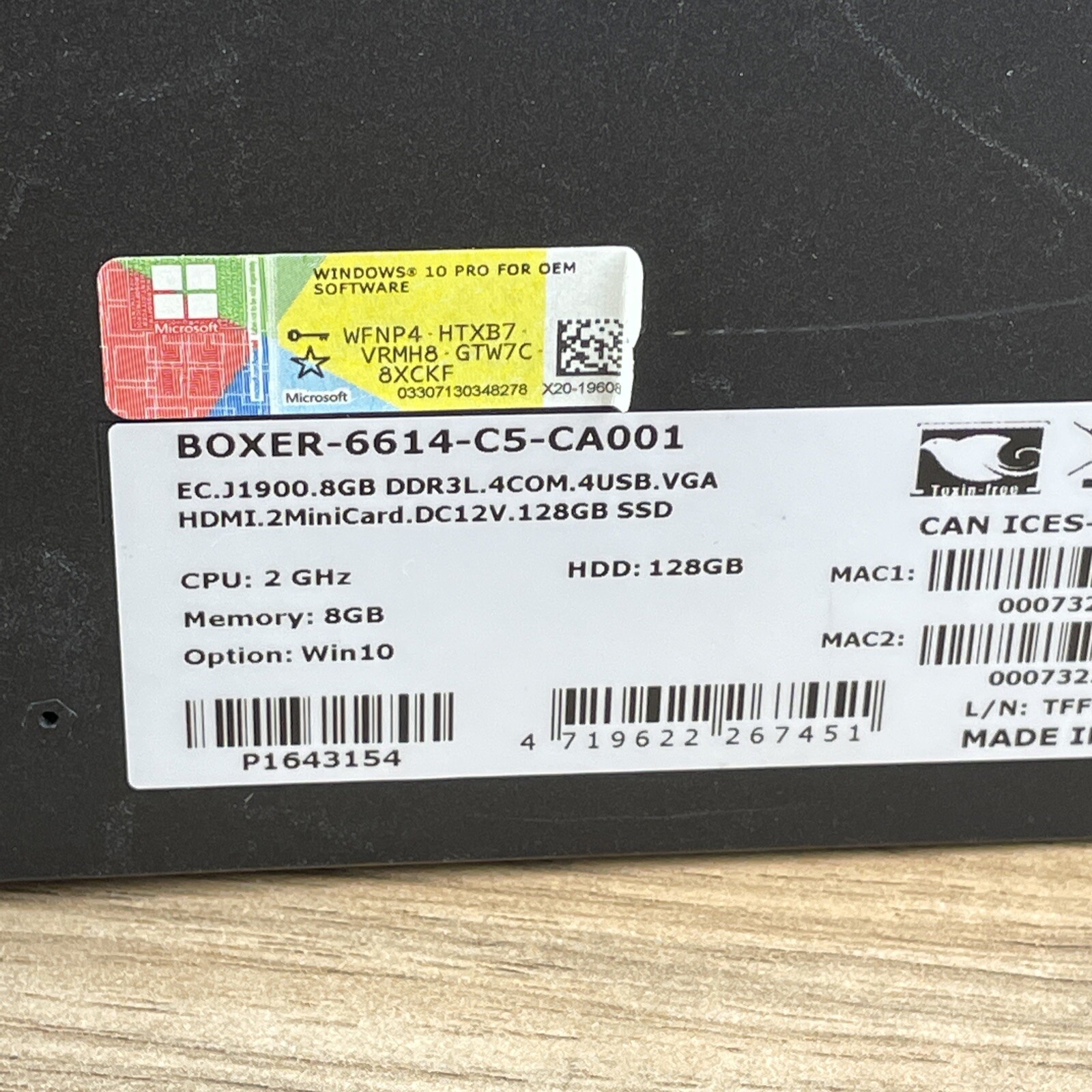 Aaeon Boxer-6616 Fanless Embedded Box PC HDD:128GB Windows 10 Pro