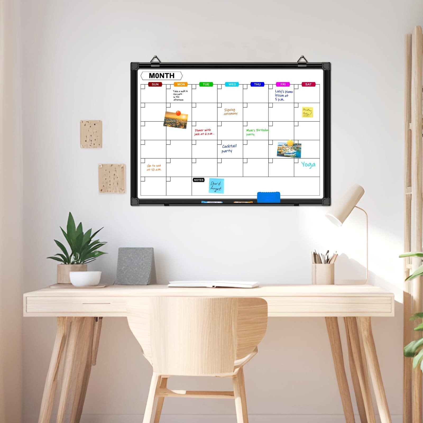 Monthly Dry Erase Whiteboard Calendar 24 x 18 in, Wall Mount, Aluminum Frame