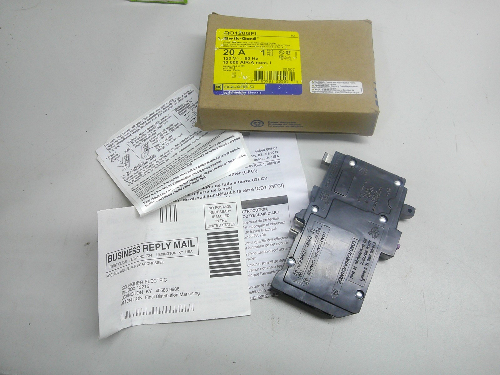 NEW QO120GFI – Square D – 20 Amp GFCI Circuit Breaker Plug-In – 20 Amp – 1 Pole