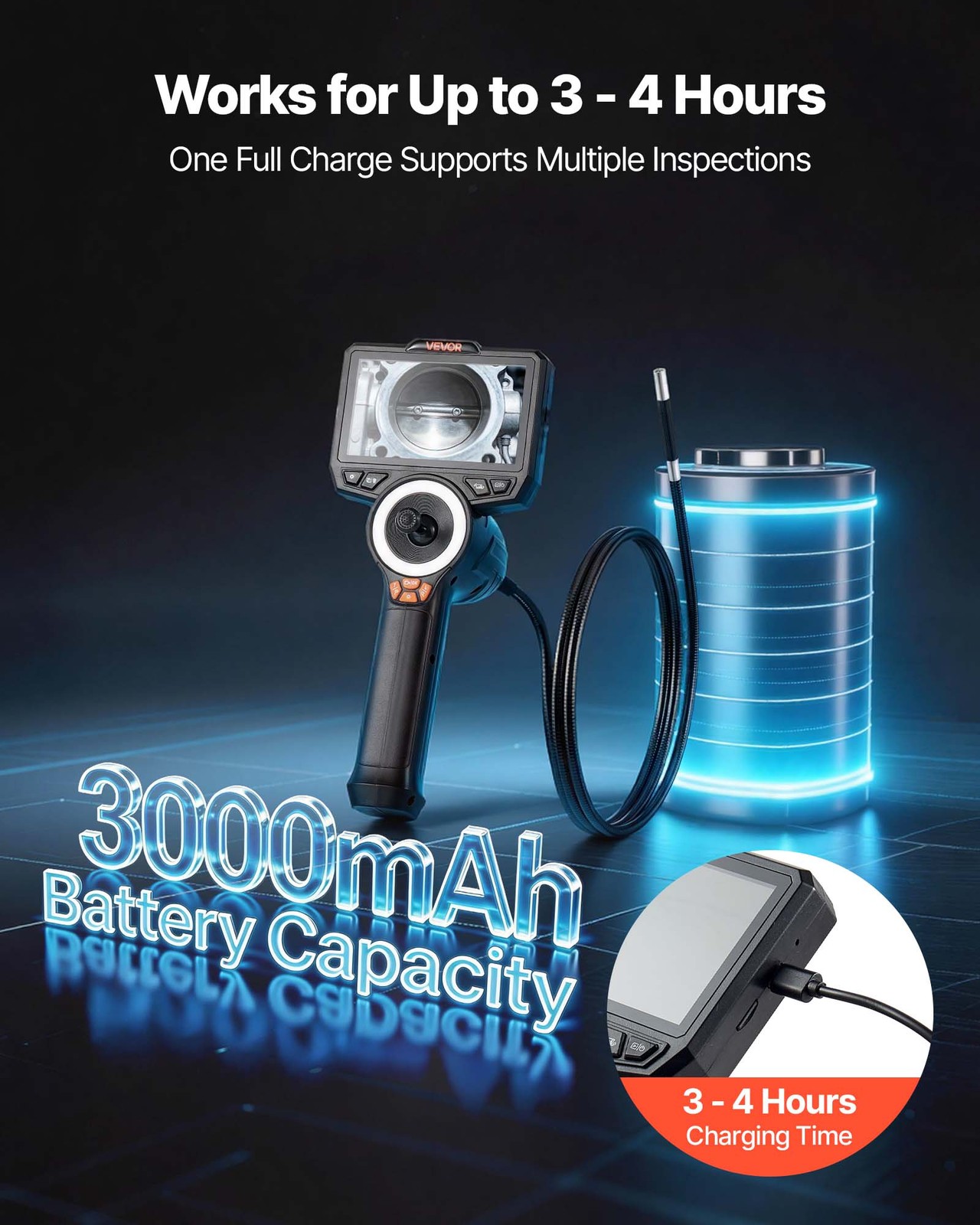 VEVOR Articulating Borescope Camera 4-Way 360° Articulated Endoscope 4.5″ Screen