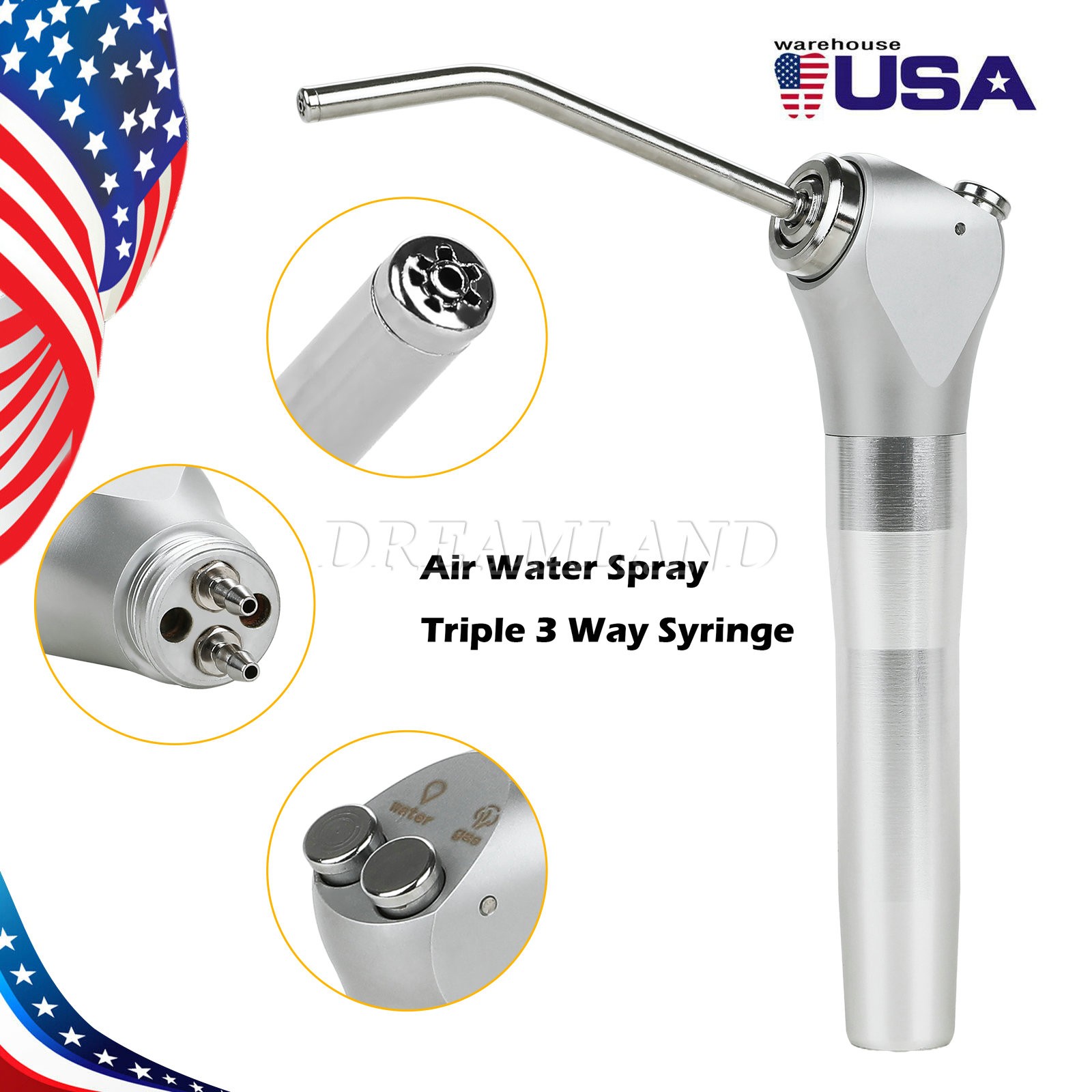 1-20*Dental Air Water Spray Triple Syringe 3 Way Handpiece w/ Nozzles Tips Tubes