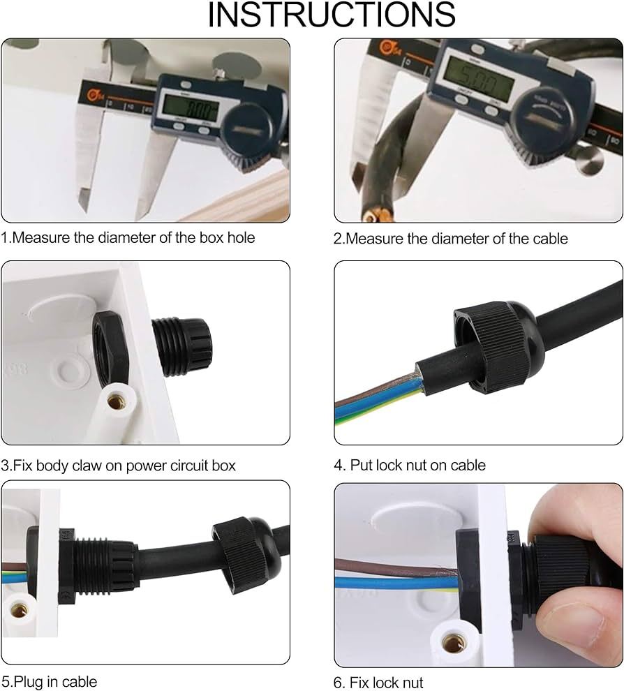PG7 – PG29 Black/White/Brass Tight Cord Grip Cable Gland w/Lock-Nut & Gasket LOT