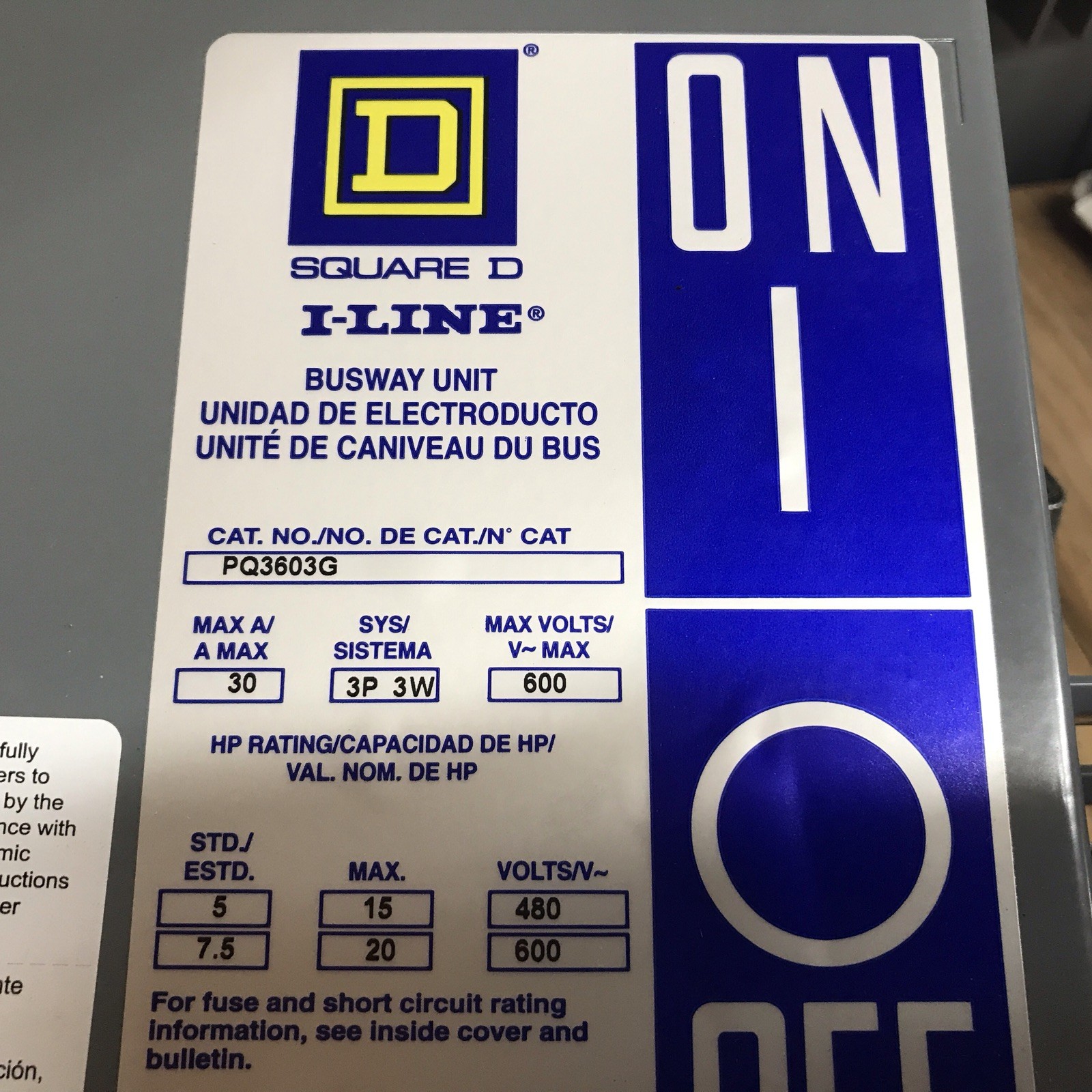 SQUARE D PQ3603G 30A 600V 3Ph 3W NEW OPEN BOX OLD STOCK