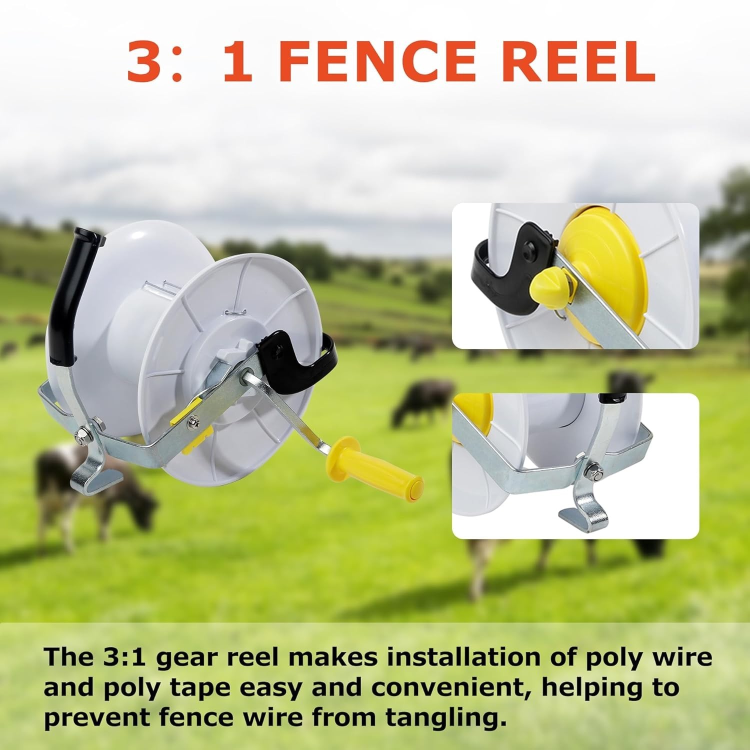 3:1 Geared Electric Fencing Reel Electric Fence Wire Reel with Auxiliary Wind…