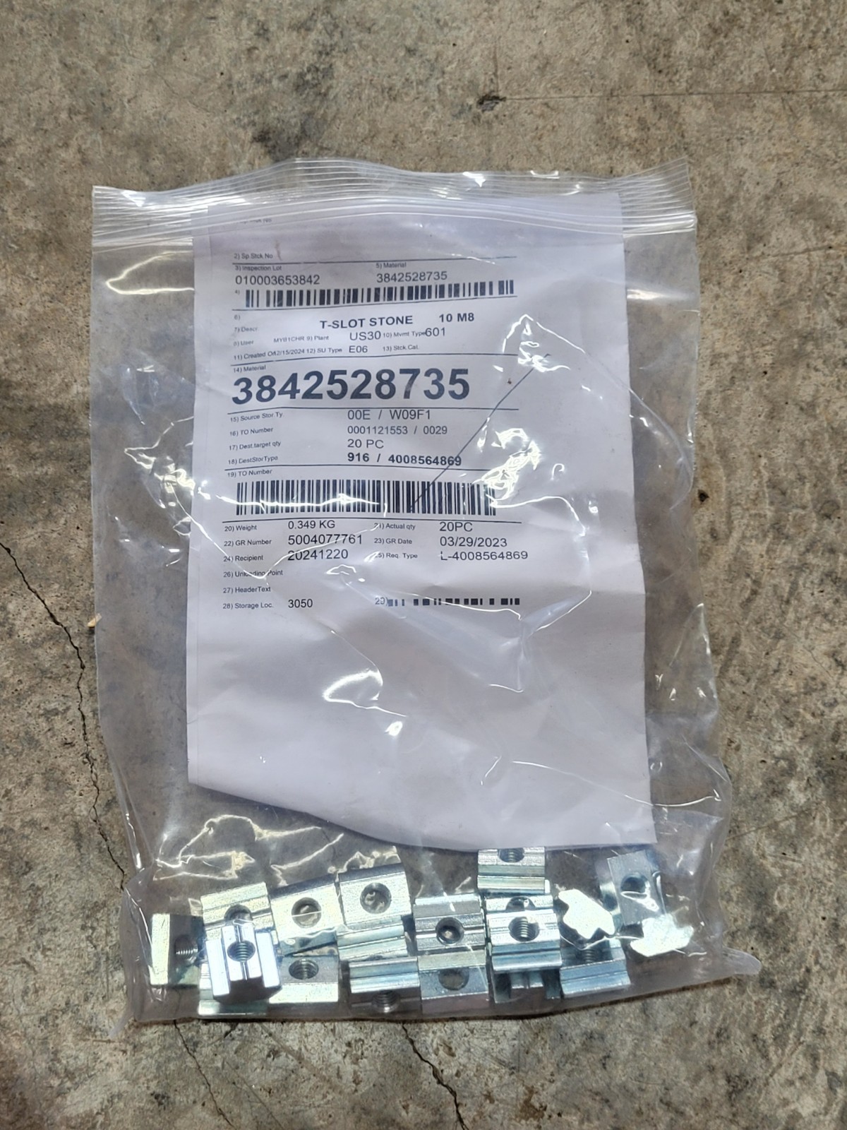 20 Pieces Bosch Rexroth 3842528735 T-Slot Stone 10 M8
