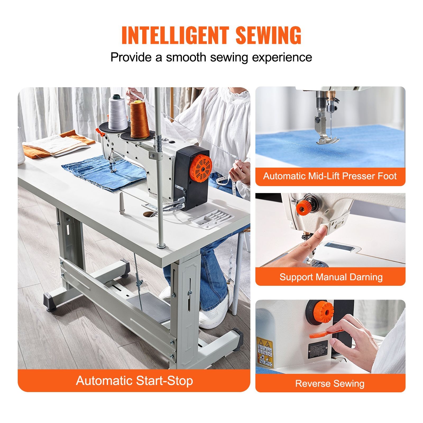 Industrial Sewing Machine: 550W Servo, 5000spm, Metal Body, LCD Control
