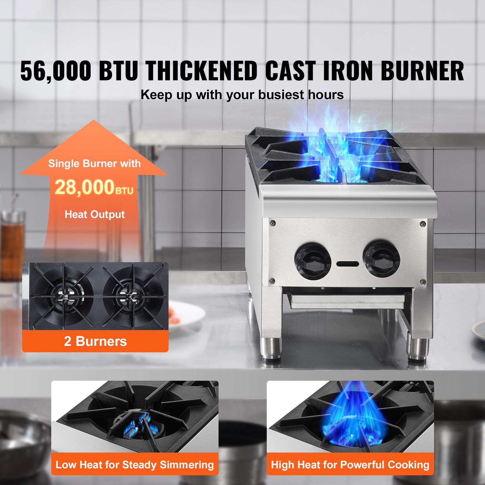 Uimoso Commercial Gas Stove with 2 Burners for Countertop Cooking in Kitchens