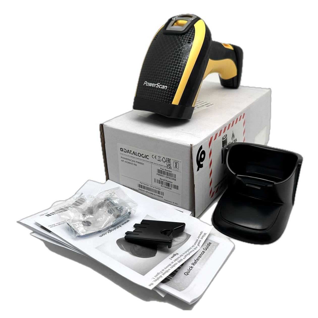 PQ5312 barcode scanner Datalogic powerscan PM9501 HP433RB original packaging incl. holder