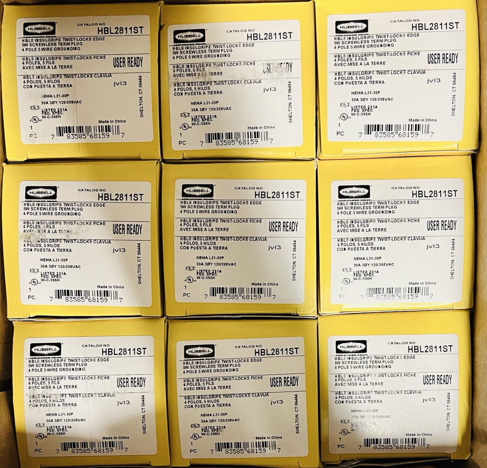 Box Of 9 Hubbell HBL2811ST InsulGrip Plugs Male 30A 120/208V 30P