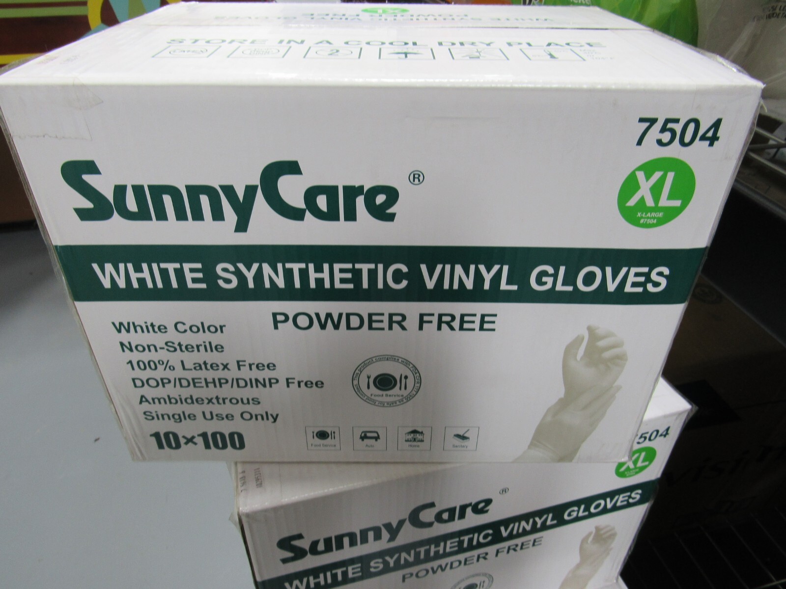 SUNNY CARE WHITE SYNTHETIC POWDER FREE VINYL GLOVES XL 7504 CASE OF 10 X 100
