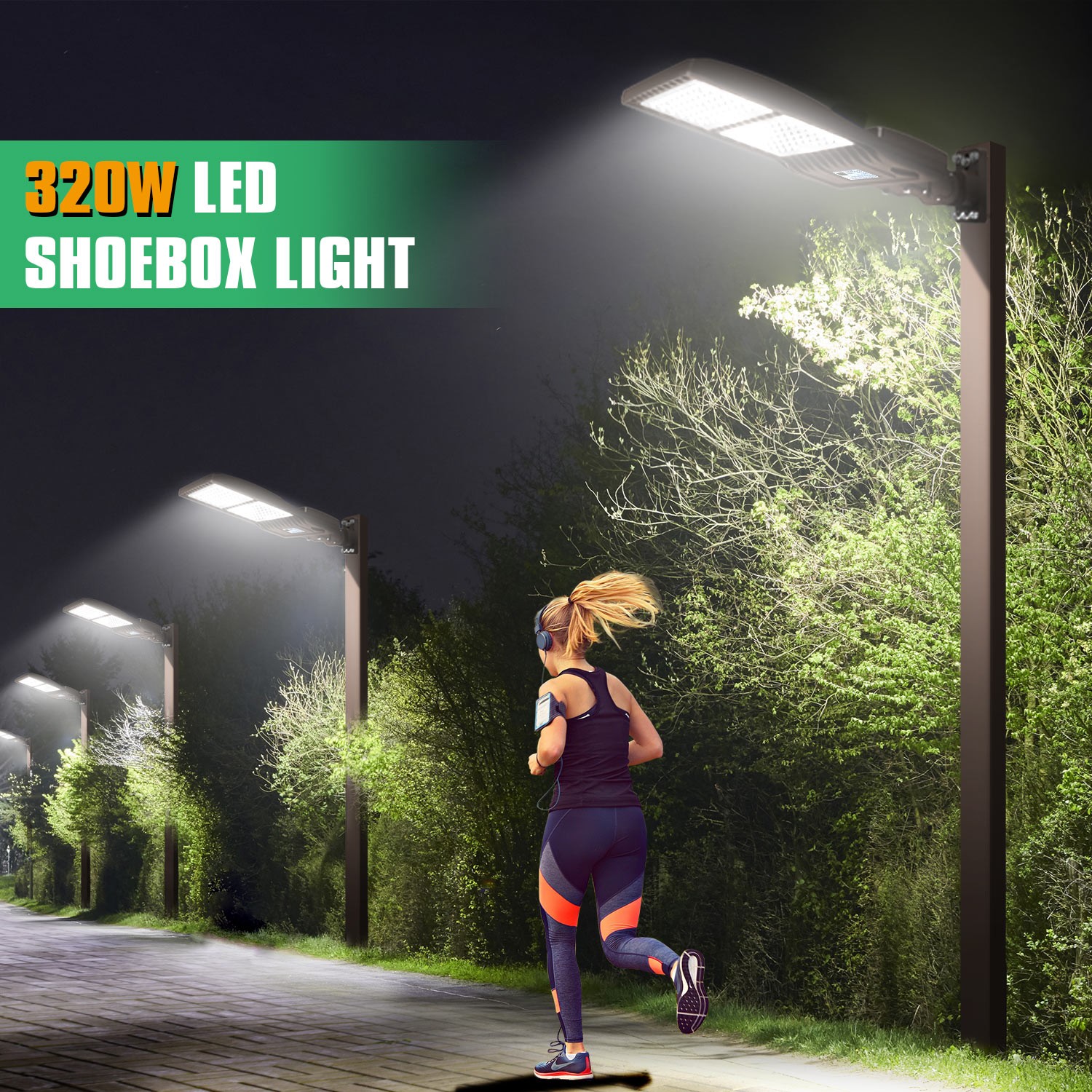 320W LED Parking Lot Light Fixtures Commercial Shoebox Pole Lights 5000K 33600LM