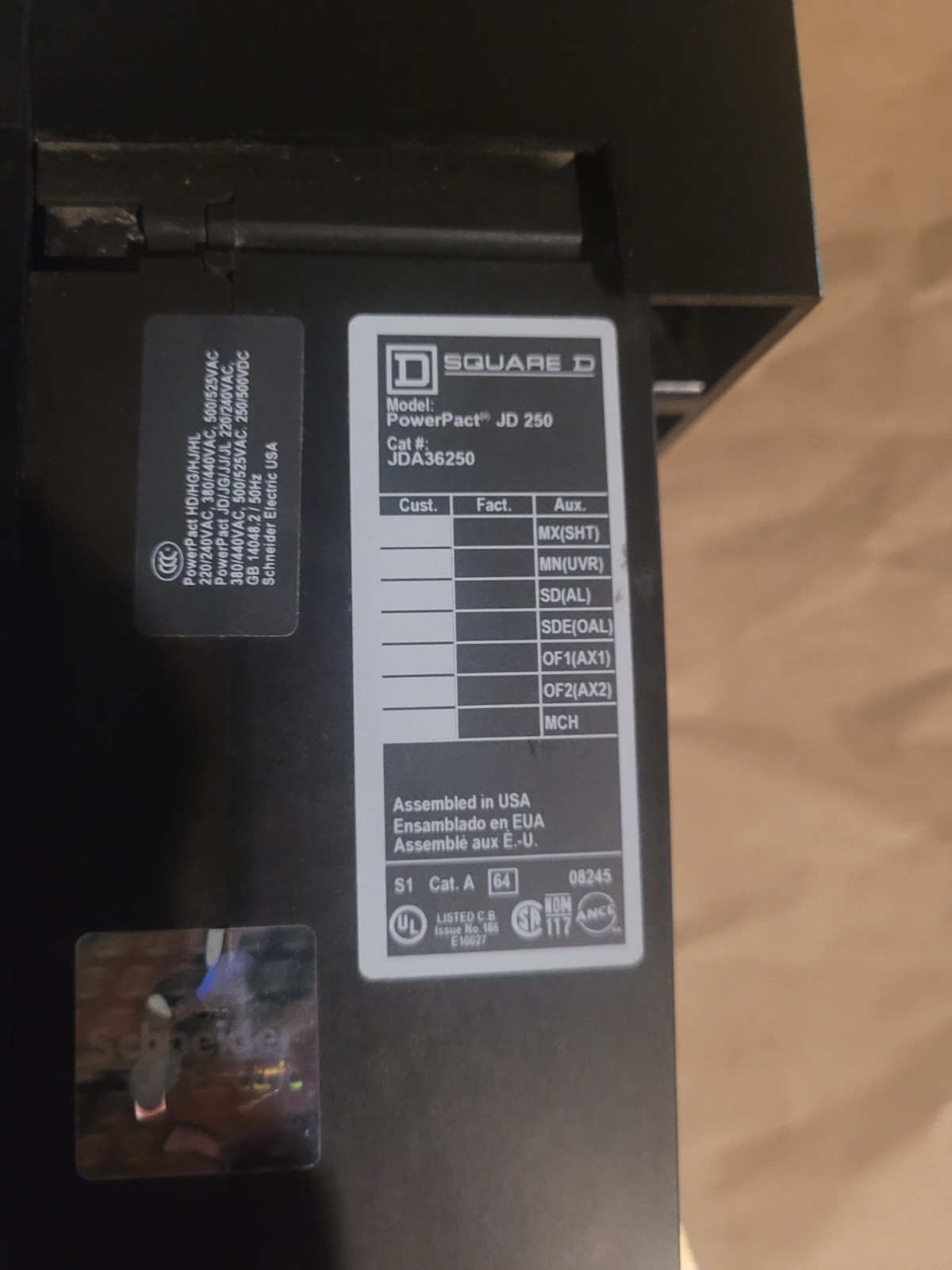 Square D JDA36250 250 A Molded Case Circuit Breaker