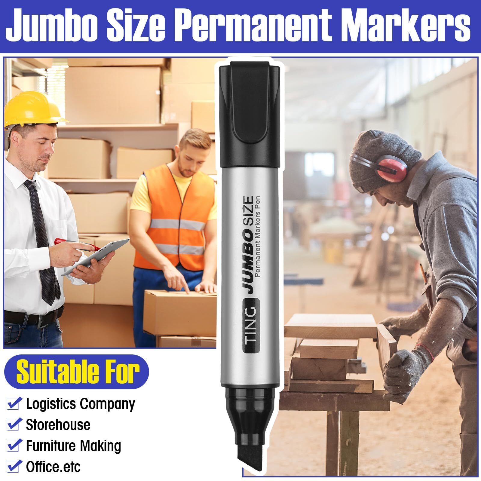 32 Pcs Jumbo Permanent Markers Chisel Tip Waterproof Black Blue Green Red