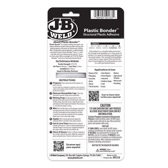 J-B Weld 50133 Plastic Bonder Structural Adhesive Syringe – Tan – 25 ml