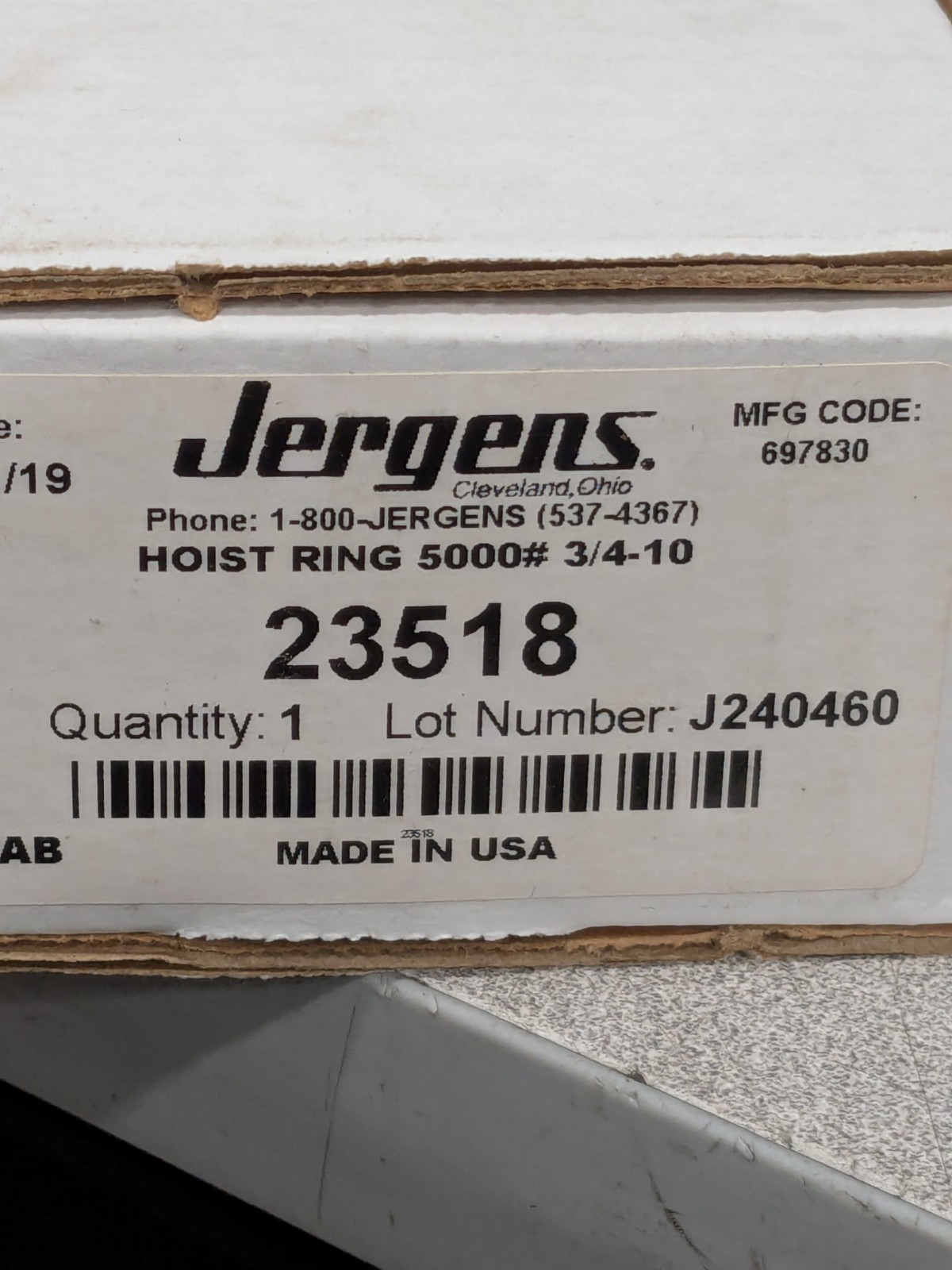 Jergens Safety Engineered Center Pull Hoist Ring: 5000.000 lb Capacity 23518