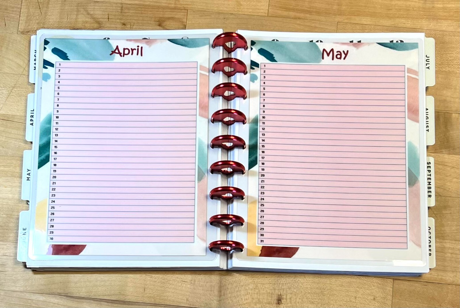 Set of 6 (Six) Month at a Glance Dashboard Inserts for use with Happy Planner-
