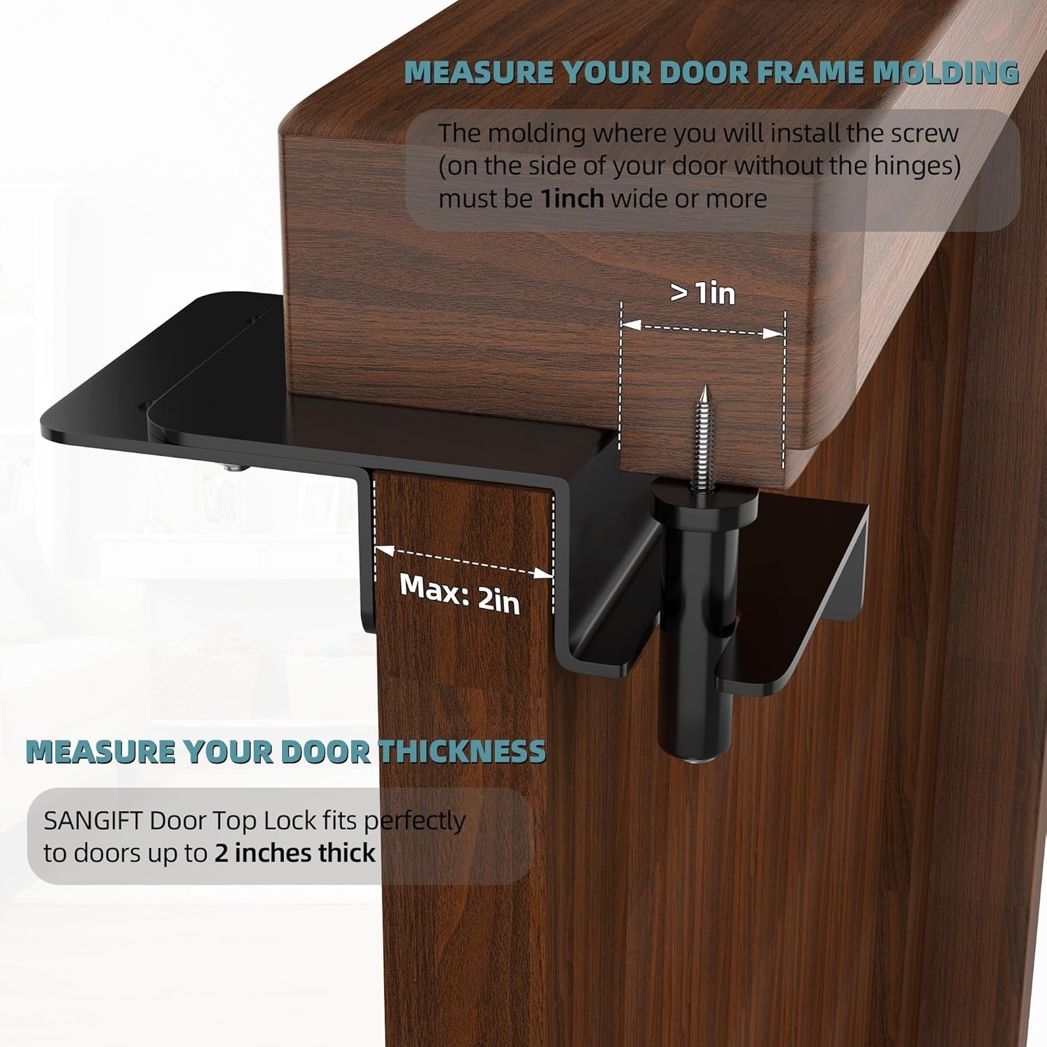 Adjustable Child Proof Door Top Lock with Ergonomic Grip, 2MM Thick Solid Steel