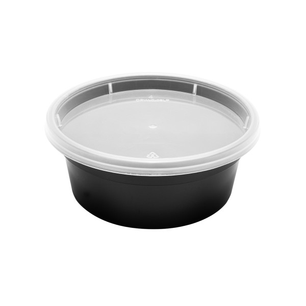 Karat 8 oz Black PP Injection Molded Round Deli Containers with Lids – 240 Sets