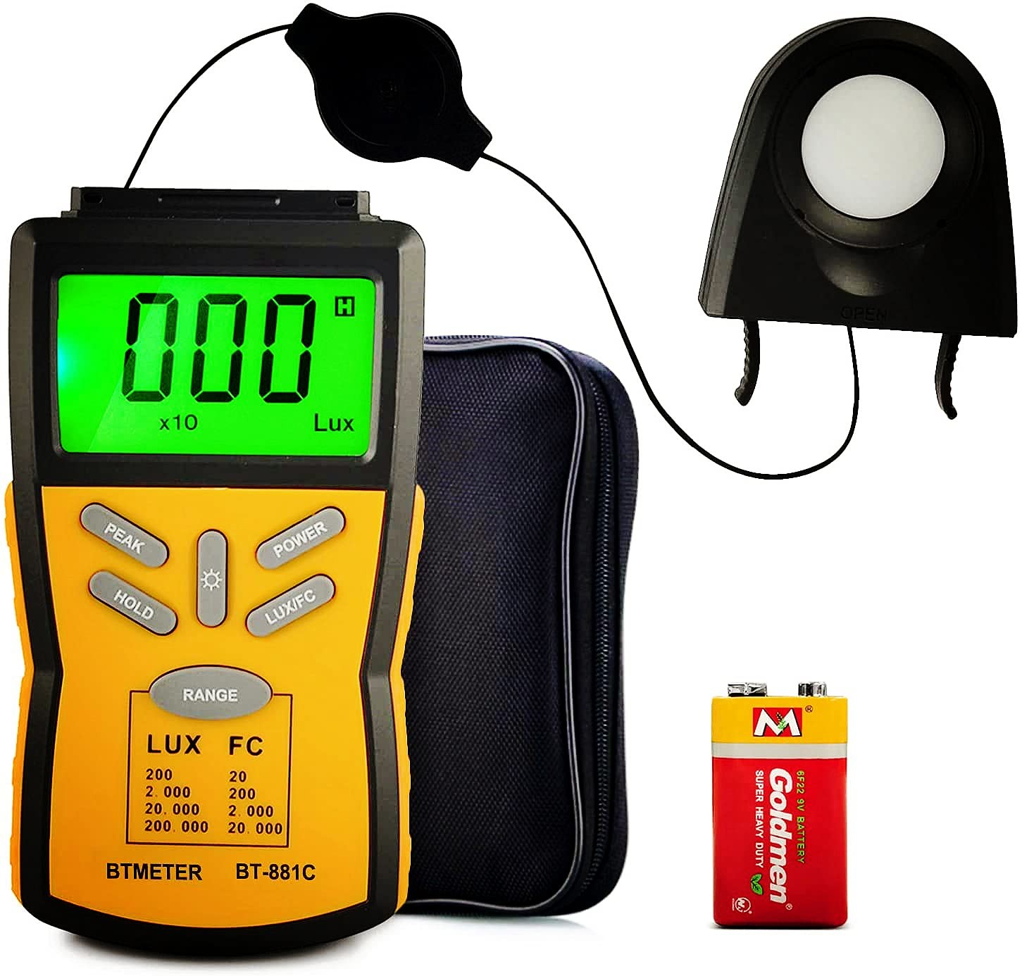 1 Pack BT-881C Digital Light Meter, 0.1-200000 Lux, Lumen, FC, Photometer