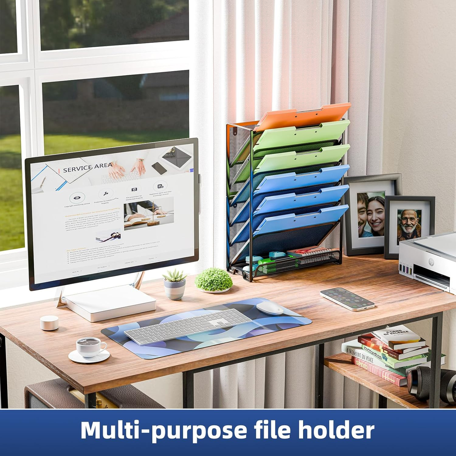 Wall File Organizer, Mesh 7-Tier Vertical Hanging File Holder, Desktop Metal Fil