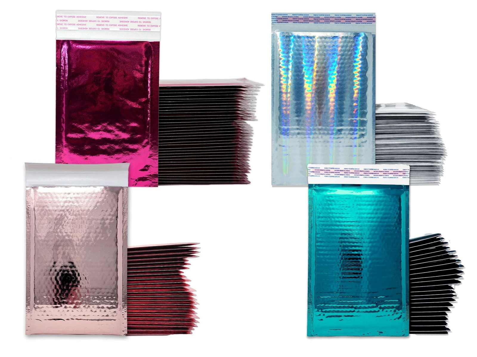 4×8″ Bubble Mailers, Polished Rose Gold, Pink, Hologram, Teal Metallic, Mirrored