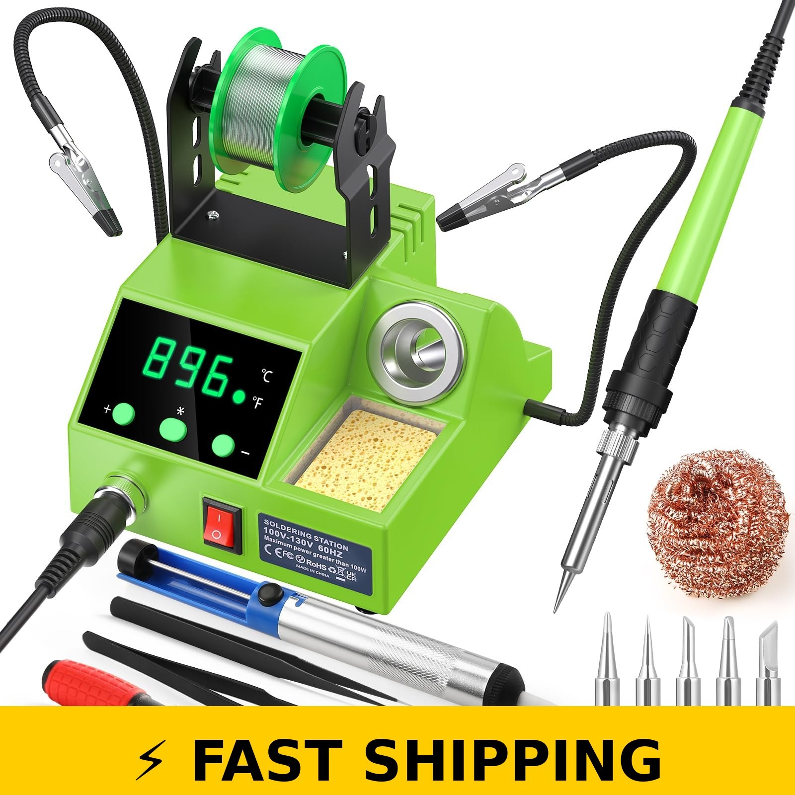 Crtsweker 100W Digital Soldering Station with Helping Hands – Green