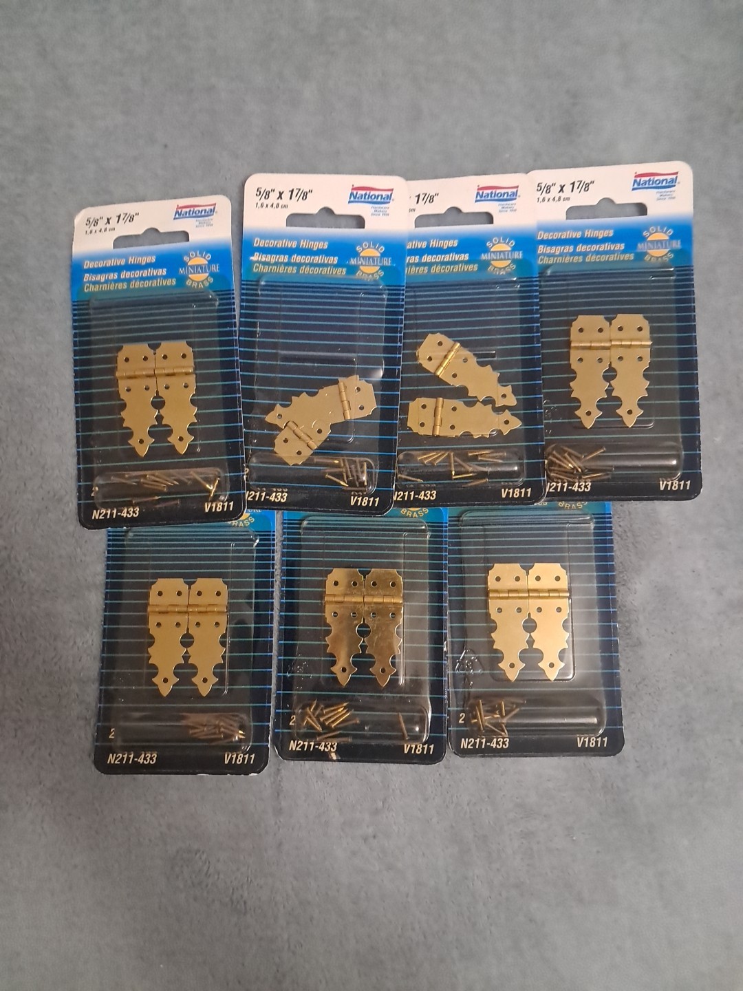 7 Pk of 2 Brass Miniature Decorative Hinge 5/8 In. x 1-7/8 In. National N211-433