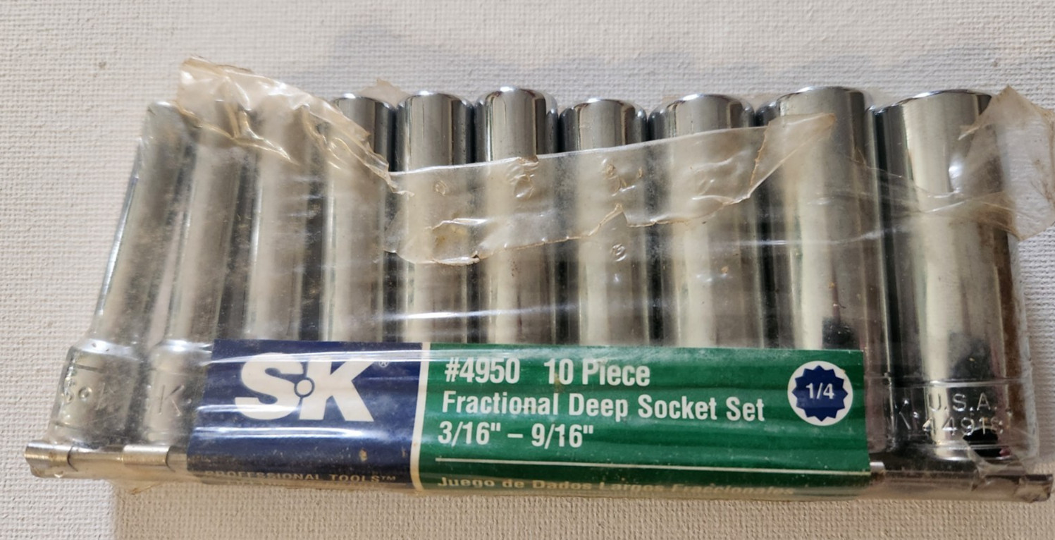 NOS S-K Tools SK 4950 Socket Set 1/4″ Drive 12 Point SAE Deep Chrome 10 Piece