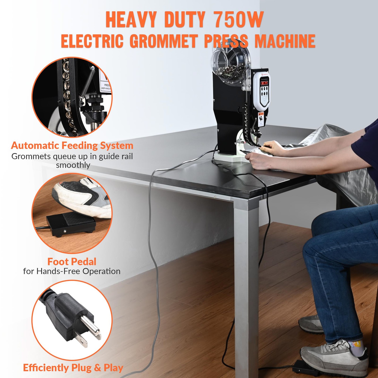 Yescom 750W Electric Grommet Press Machine Plug-and-play Eyelet Hole Punch Tool