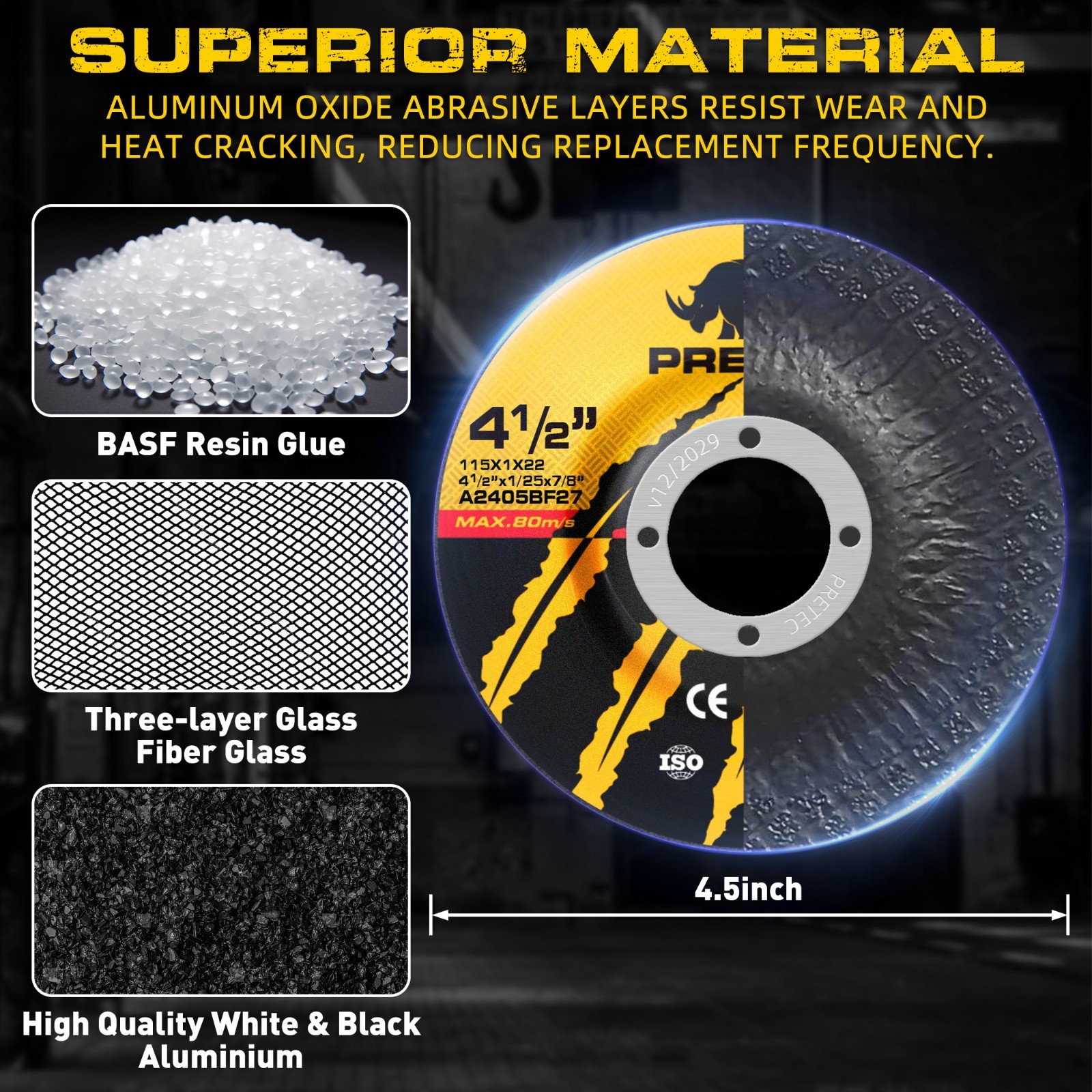 25Pcs 4-1/2 x 1/4 x 7/8 Aluminum Oxide Grinding Wheels for Metal Stainless Steel