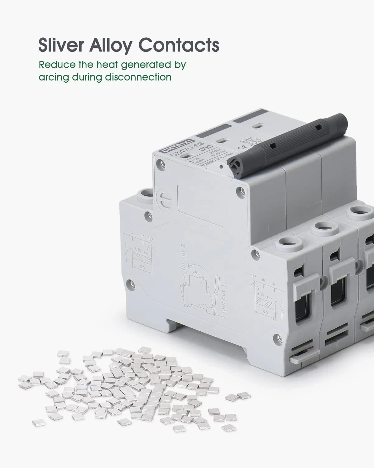 3 Pole DIN Rail Mount Circuit Breaker, 32 Amp 480V AC Miniature Circuit Breaker,