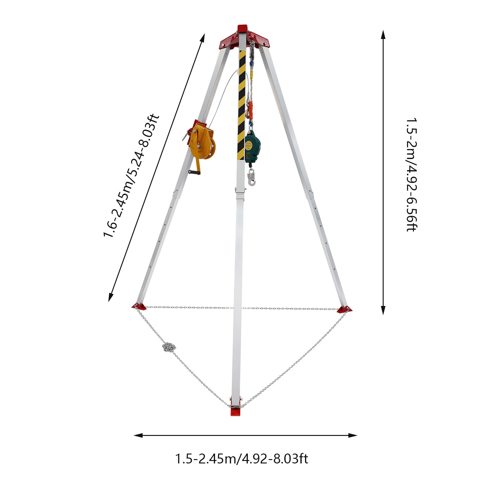 Confined Space Tripod Kit Rescue Tripod Adjustable 5.2-8 ft Legs 1800lbs Winch