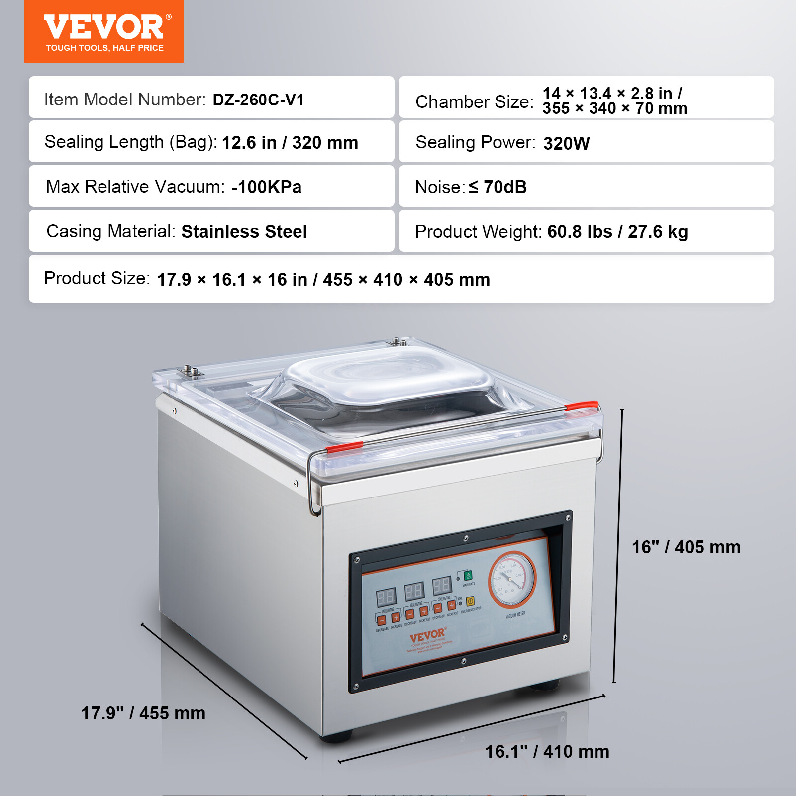 Chamber Vacuum Sealer DZ-260C Commercial Vacuum Sealing Packing Machine 320W
