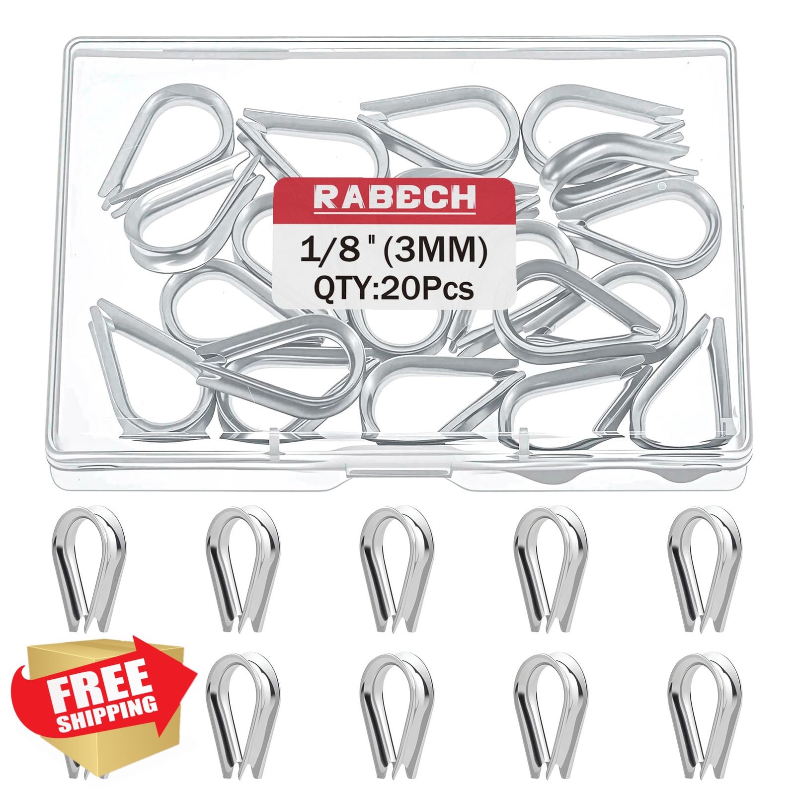 RABECH 20pc M3 1/8″ Wire Rope Thimble Stainless Steel
