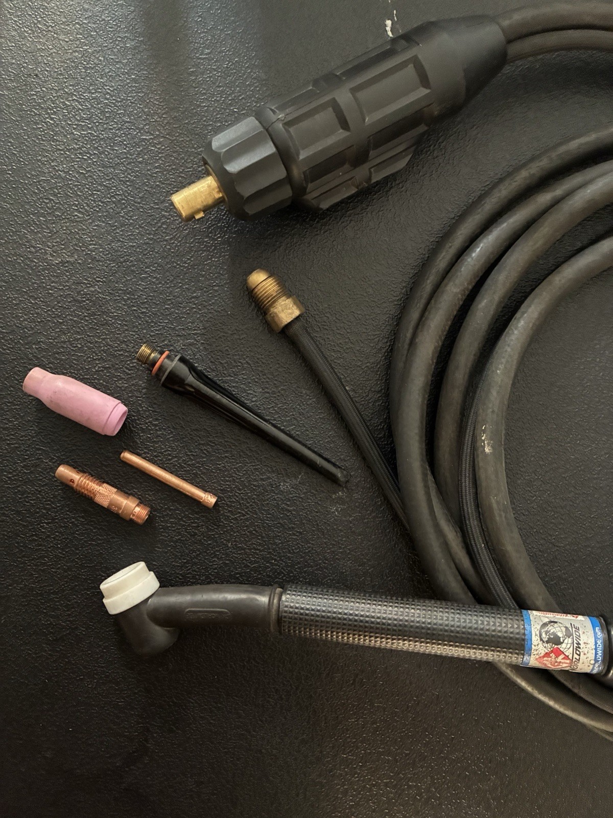 CK Worldwide Air-Cooled TIG Torch w/ Cable, Connector, Pink Cup & Collet Parts