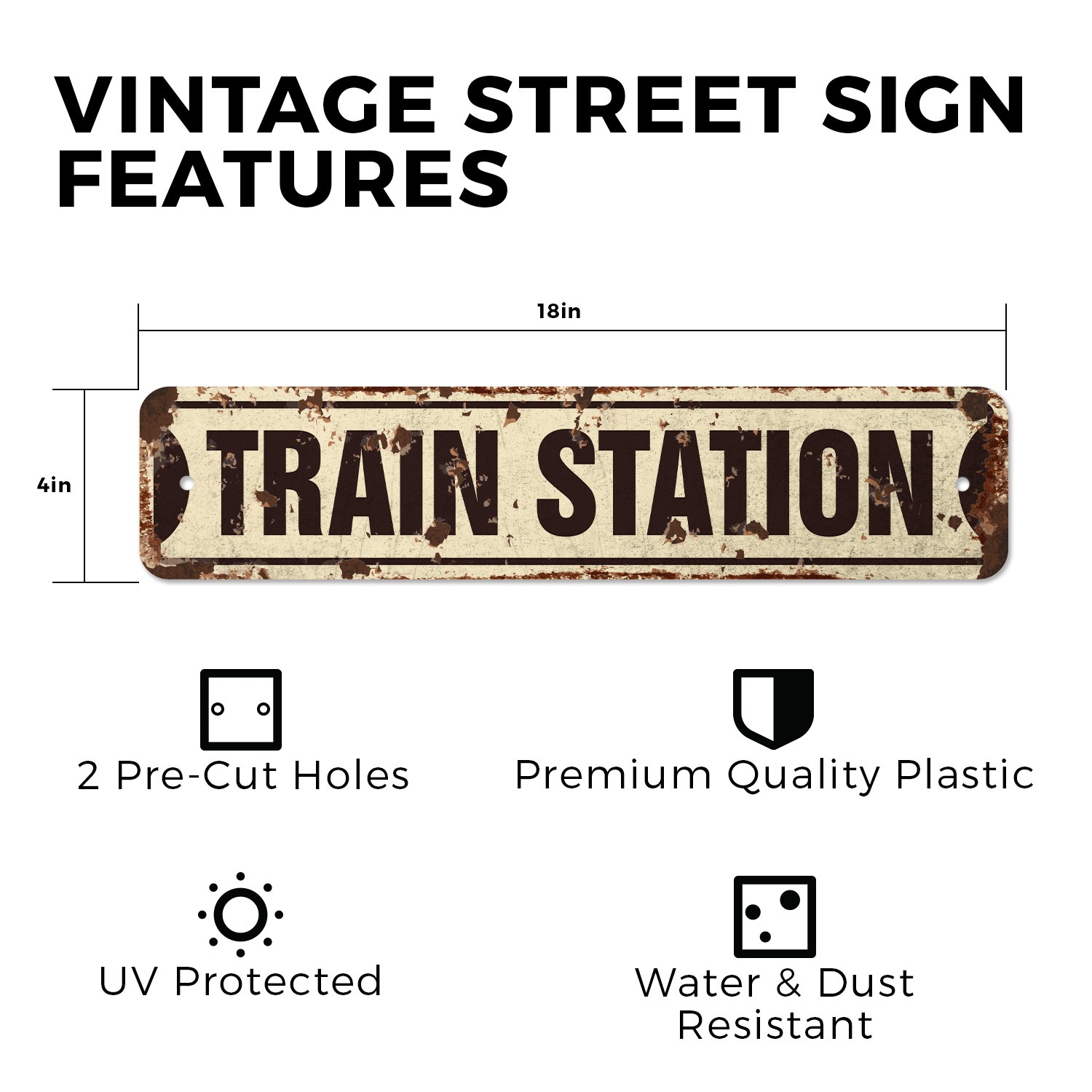 TRAIN STATION Vintage Style Street Sign Metal Plastic railroad crossing xing RR