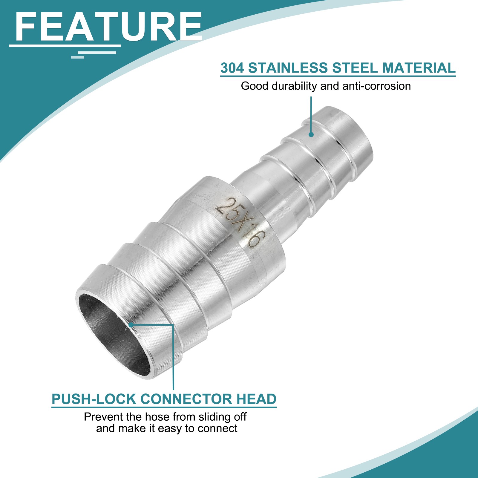 1 Inch to 5/8 Inch Hose Barb Reducer 304 Stainless Steel Pipe Fitting