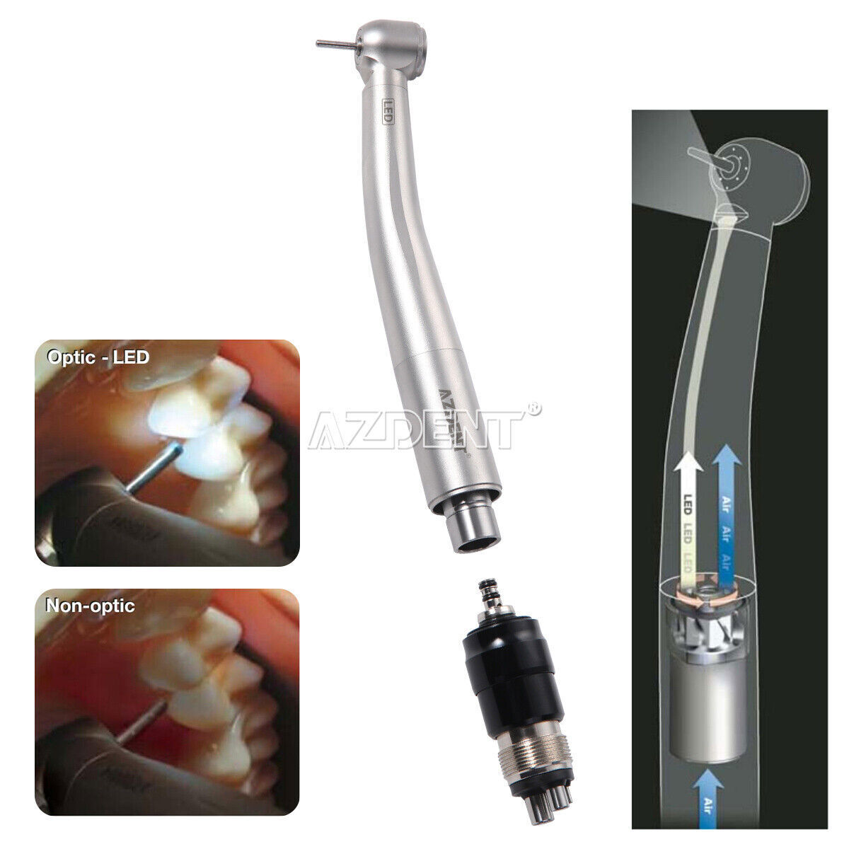 Dental LED E-generator High Speed Optic Handpiece with Quick Coupler 4Holes