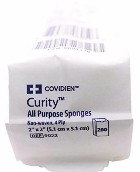 Curity All Purpose Non-Sterile Non-Woven Sponge 2» x 2», 4-Ply Pack of 200