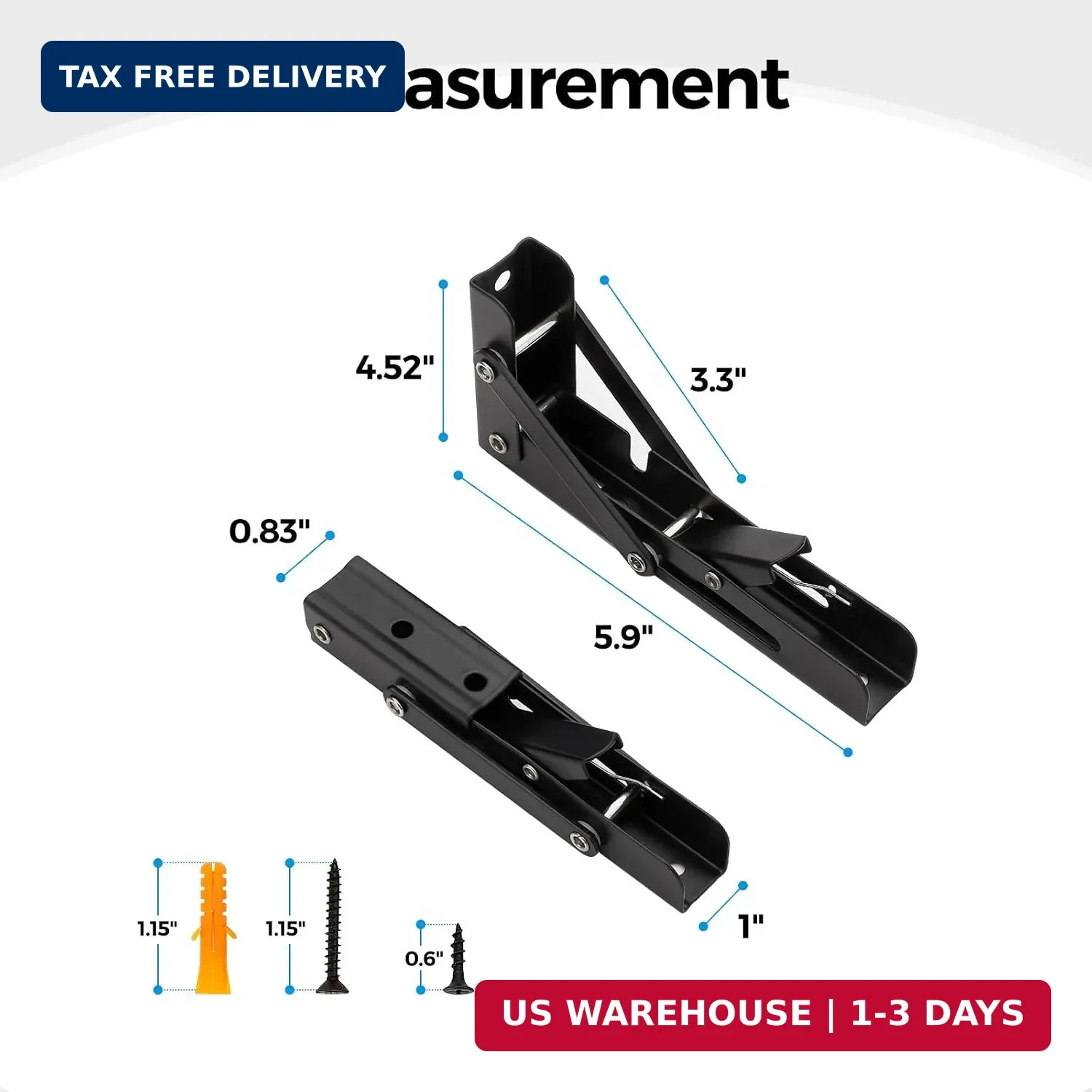 6 Inch Folding Shelf Brackets, 2 Pack (1 Pairs) Heavy Duty Metal Collapsible Wal