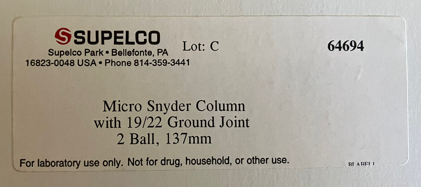 Micro Snyder Column With 19/22 Ground Joint 2 Ball, 137 mm. Supelco 64694