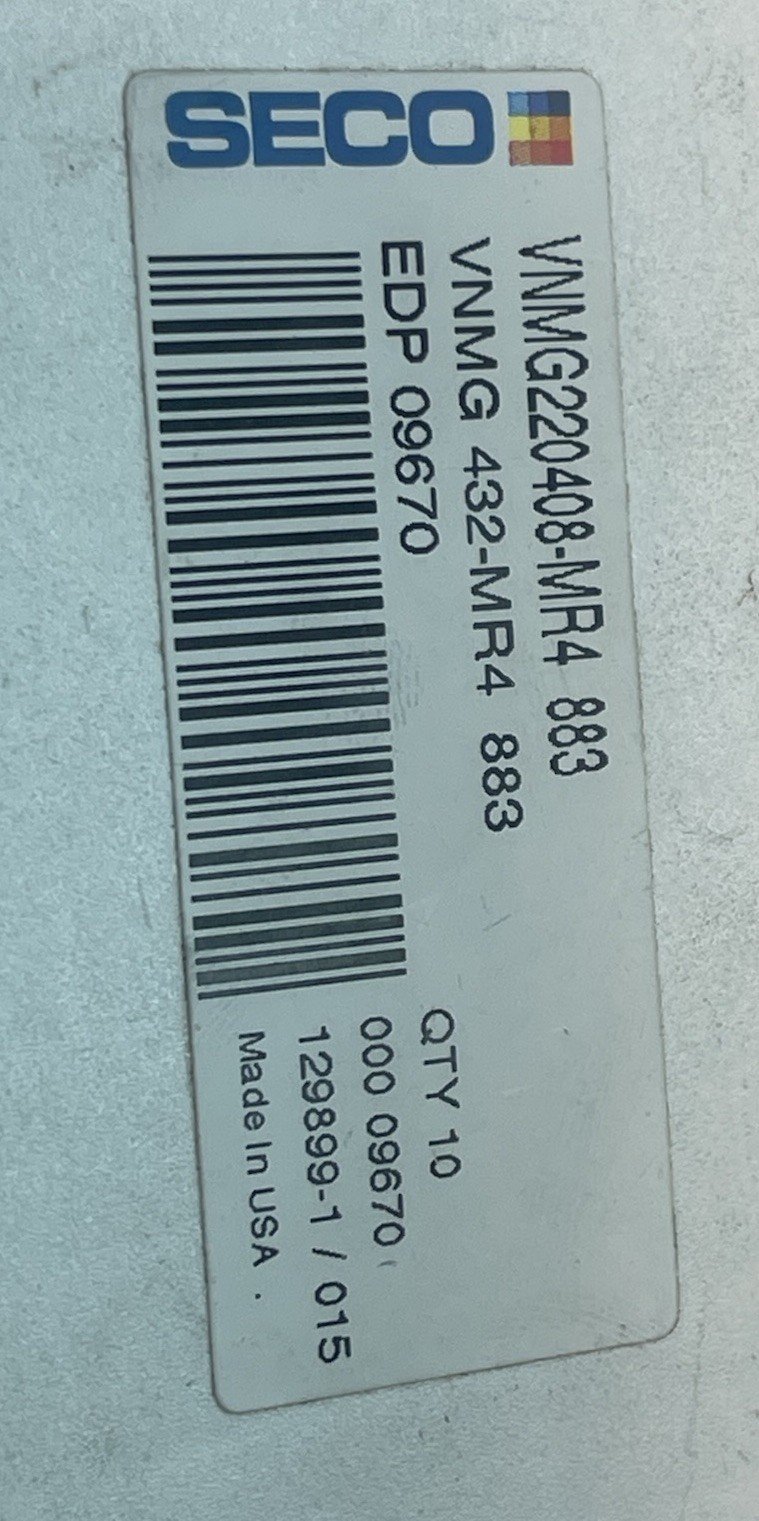Seco VNMG432-MR4 VNMG220408-MR4 Carbide Inserts 09670 Grade 883 Qty.10 (26MY183)