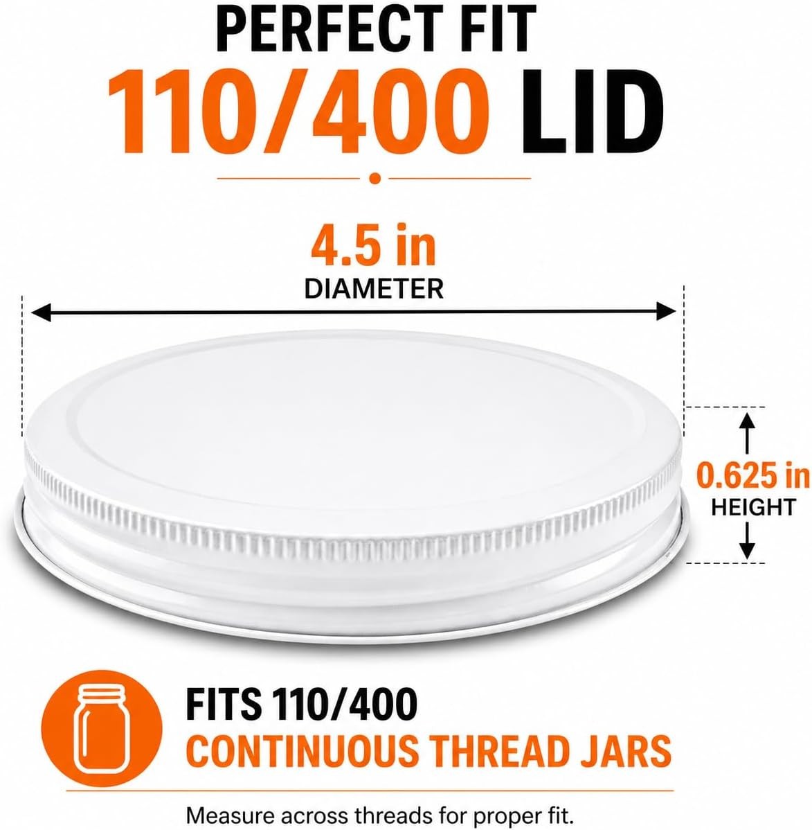 3-Pack White Metal Lids for 1 Gallon & 1/2 Gallon Wide Mouth Glass Jars – 110mm