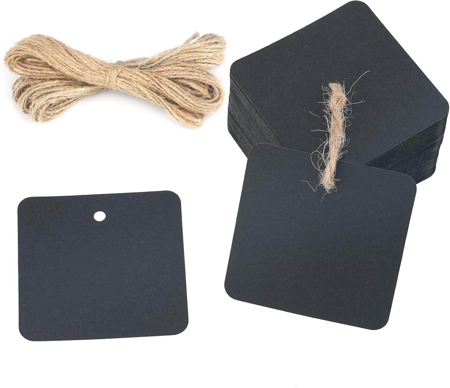 White Paper Gift Tags with String, 100PCS Square Hang Tags, 2.2 in Blank Present
